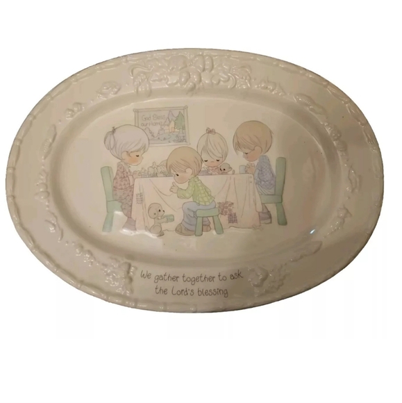 Vintage Turkey Platter Precious Moments We Gather Together To Ask The Lords
